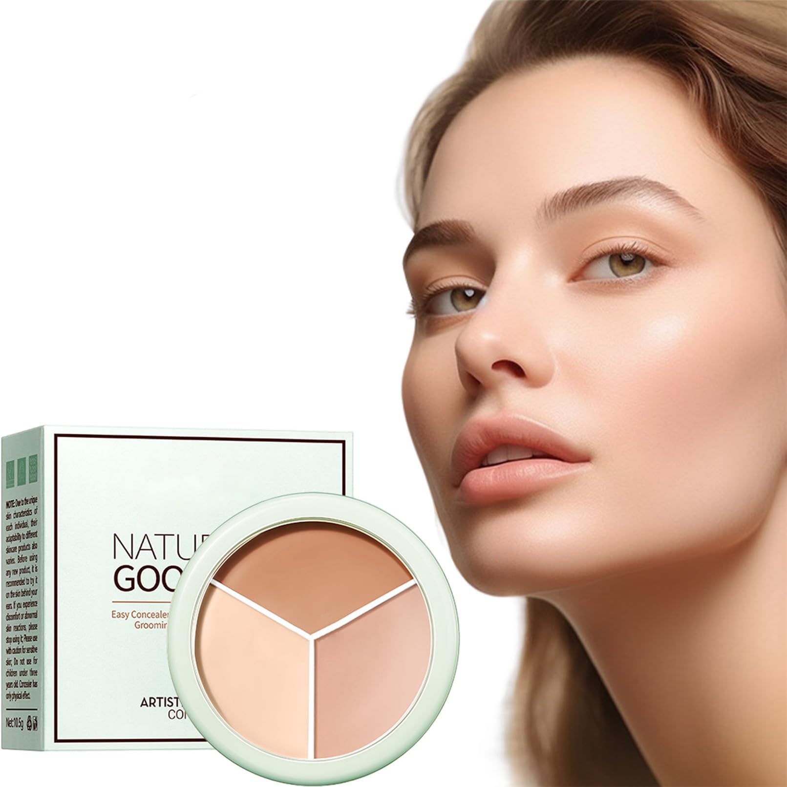 Artistic Tri-Color Concealer Palette Waterproof Tri Color Foundation Cover Full Coverage Face Concealer Makeup Highlight Contour Palette (1 Pack)