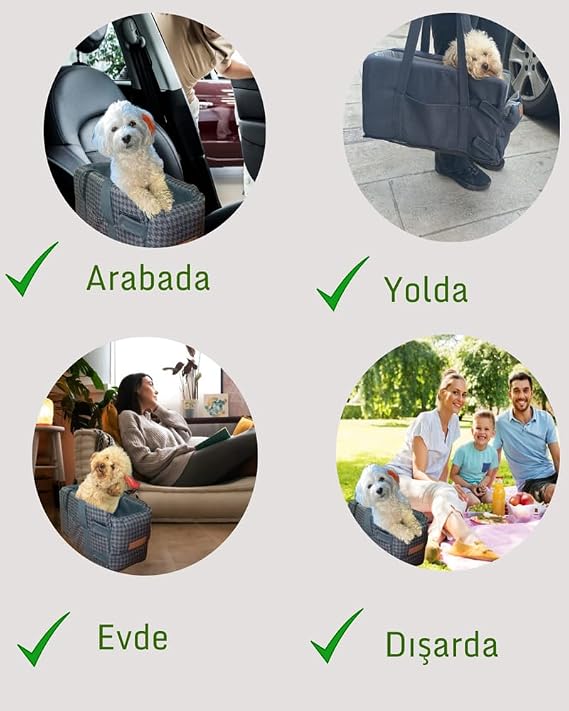 3 Fonksiyonlu Konsol taşıma Çantası-köpek araba koltuğu-köpek Yatağı-evde Dışarda Arabada (Gri kazayağı)