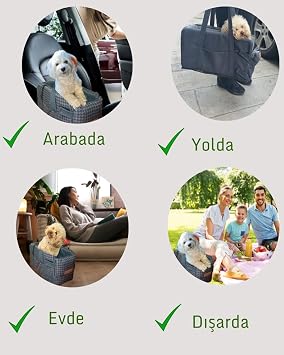 3 Fonksiyonlu Konsol taşıma Çantası-köpek araba koltuğu-köpek Yatağı-evde Dışarda Arabada (Gri kazayağı)