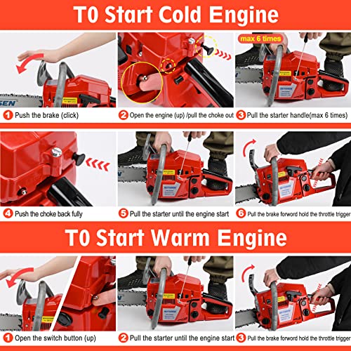62CC Gas Chainsaw, 20 Inch Power Chain Saw, 2-Cycle Handed Petrol Chainsaws Gasoline Chainsaws Garden Tool for Cutting Trees, Wood, Outdoor Home Garden and Farm Use