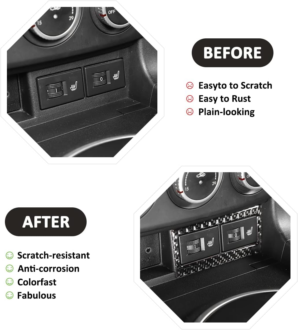 Soft Carbon Fiber 3D Sticker Central Control CD Multi-Function Button Panel Sticker,Seat Heating Switch Frame Sticker,for Mazda MX-5 NC RF Miata 2009-2014 (Black Carbon Fiber)