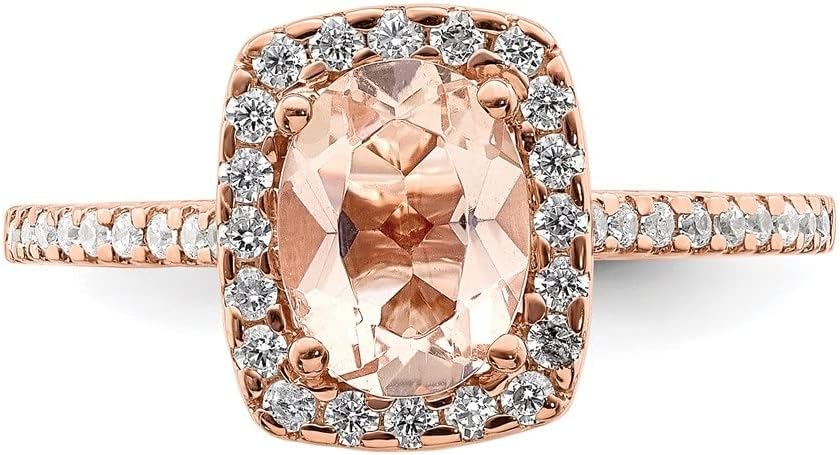 Diamond2Deal 14k Rose Gold Morganite Diamond Halo Engagement and Promise Ring, 0.31Ct