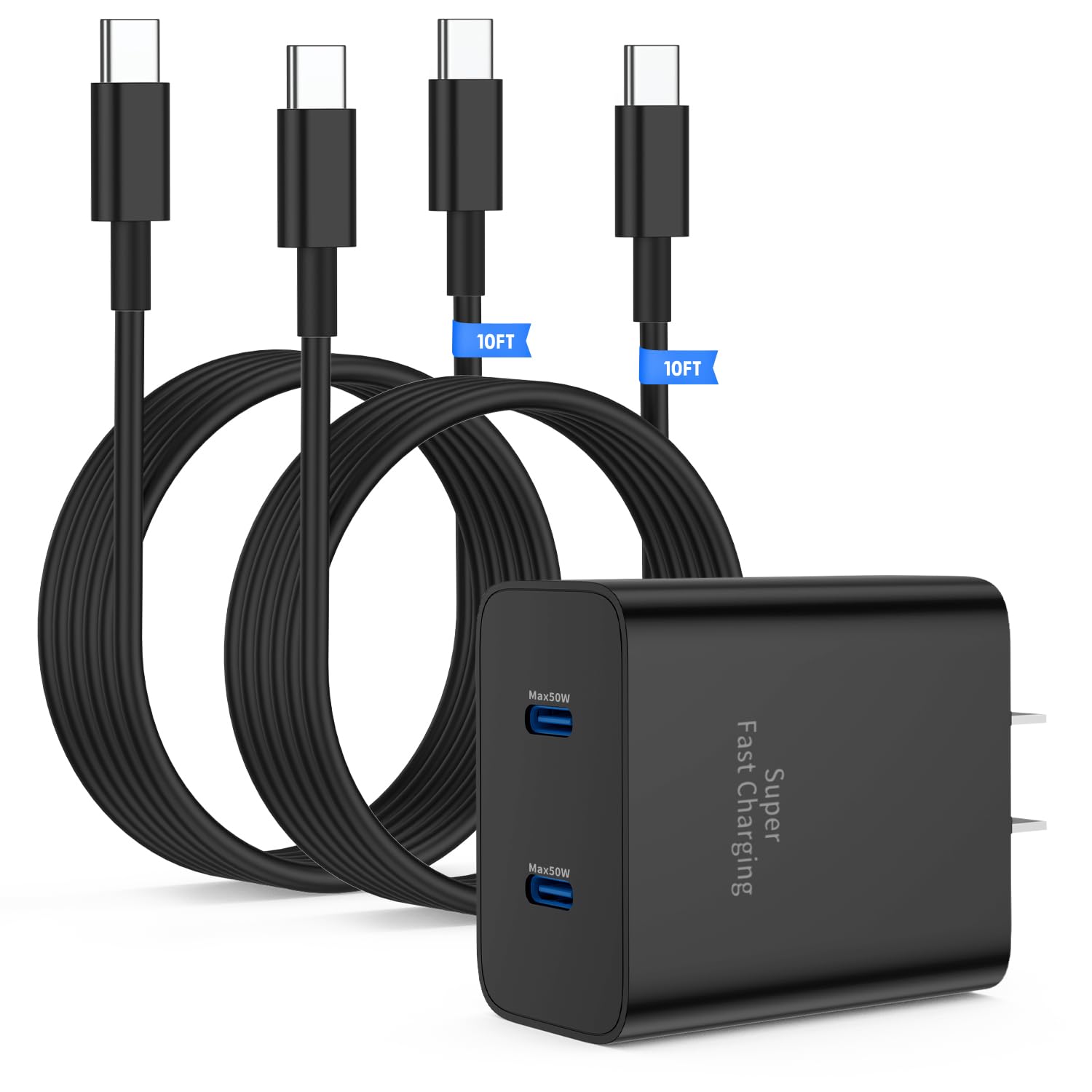45W Dual Port Super Fast Charger with Long USB C to C Cable 10ft,Type C Wall Charger Block and Android Phone Charging Cord for Samsung Galaxy S25 Ultra/S25+/S24+/S24 Plus/S23+/S22+/S21/S20/Note 20/10+
