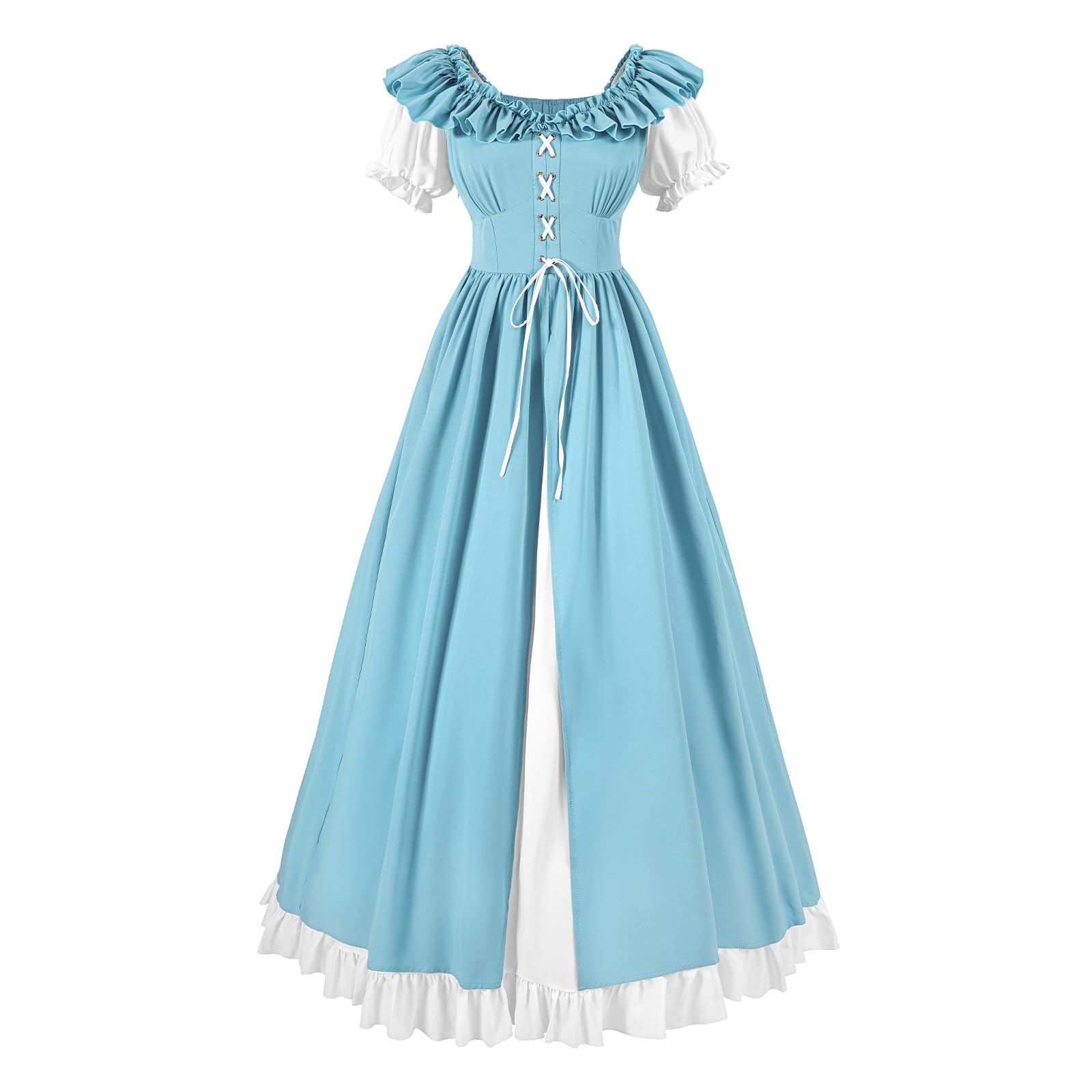 CR ROLECOS Womens Medieval Dress Renaissance Dress Short Sleeves Victorian Costume For Women Halloween Costume Light Blue M