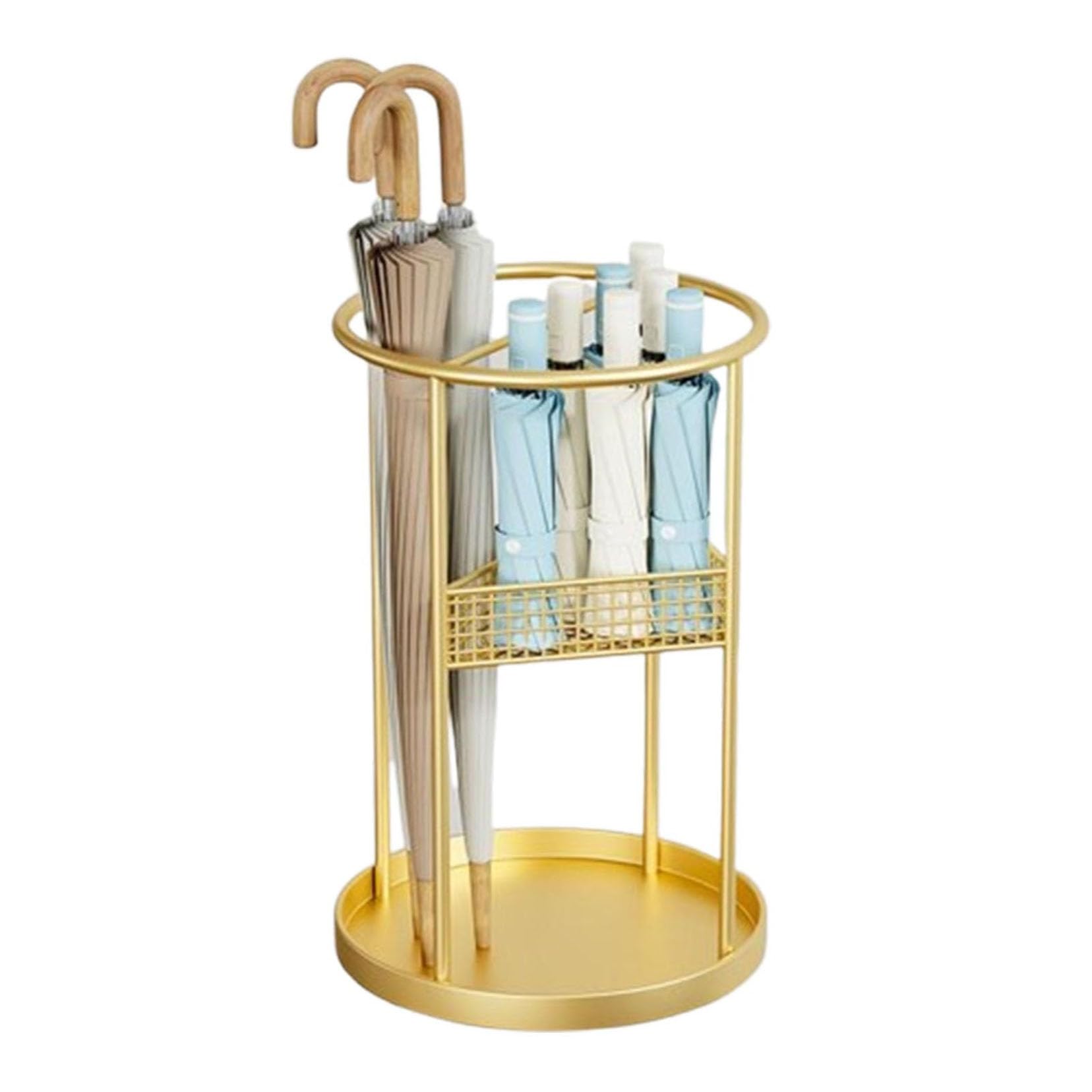 sdSDGrw umbrella stand, With Drip Tray - 19.7 Inch Free Standing Entryway Rack for Short & Tall Umbrellas for Home & Office(Gold)