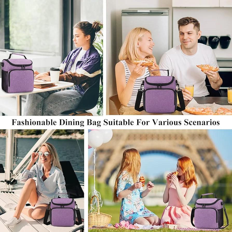 Image of Insulated Lunch Bag with Shoulder Strap, Large Cooler Tote Bag, Black, for Work and Travel (Purple)