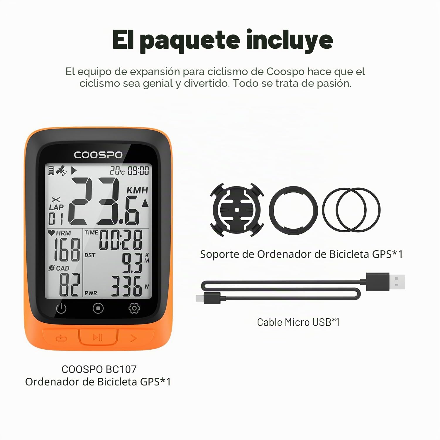 COOSPO BC107 Velocímetro inalámbrico, Alibración automática del Tiempo de adquisición de la señal, Impermeable IP67 | Bluetooth Ant+| 2,4 Pulgadas Retroiluminación Automática Adecuado para Todas Las
