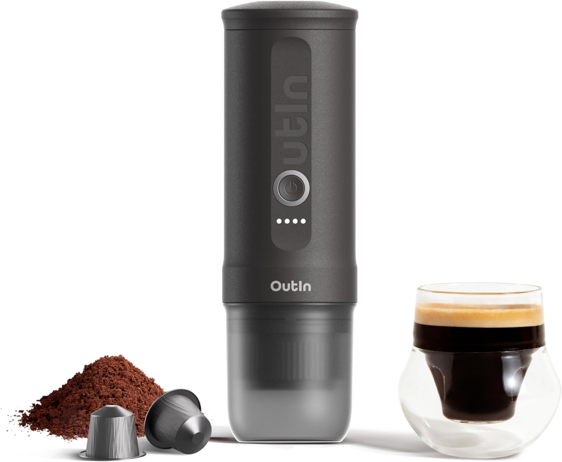 – Outin Nano Portable Electric Espresso Machine with 3-4 Min Self-Heating, 20 Bar Mini Small 12V 24V Car Coffee Maker, Compatible with NS Capsule & Ground Coffee, Space Grey