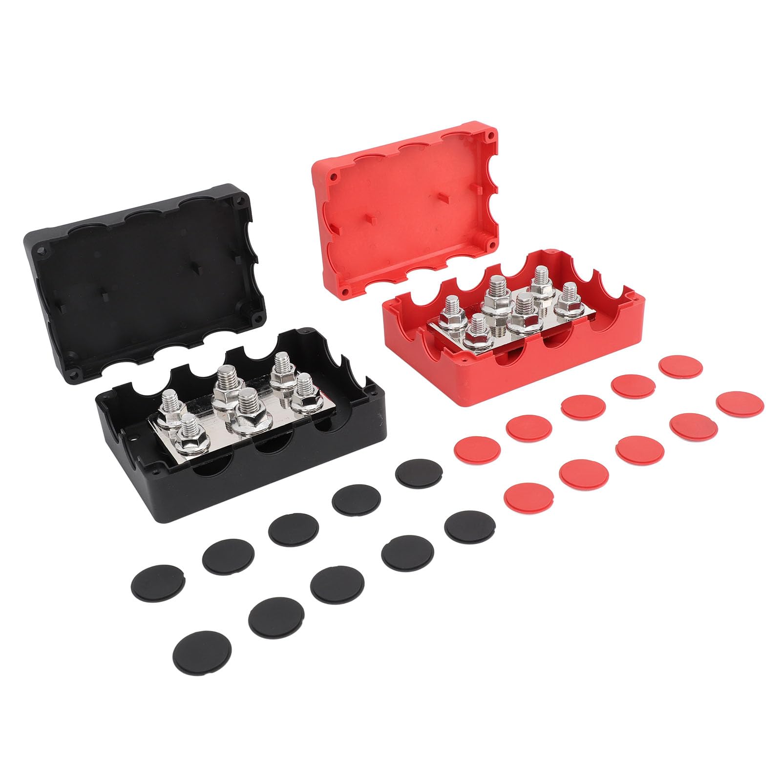 Bloc de Distribution d'énergie Lourde 500A Bernal Berminal Berminal Berminal avec 6 poteaux pour Le système Solaire de Camion de Bateau RV 12V DC Black Rouge 2pcs