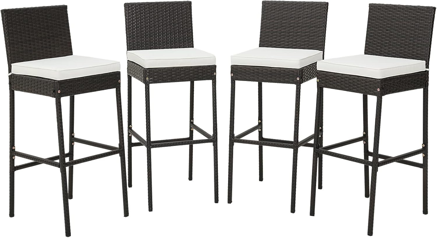 Tangkula Set of 4 Patio Wicker Barstools, Outdoor Bar Height Chair w
