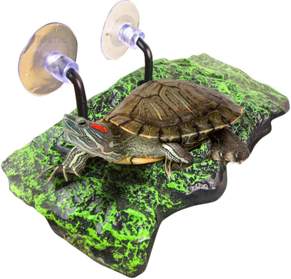 Meric Turtle & Dwarf Frog Platform for Aquarium, Floating Dock for Relaxation, Drying and Basking, Green, Rubber Foam Island Terrarium Décor, with 4 Suction Cups and 2 Brackets for Easy Installation