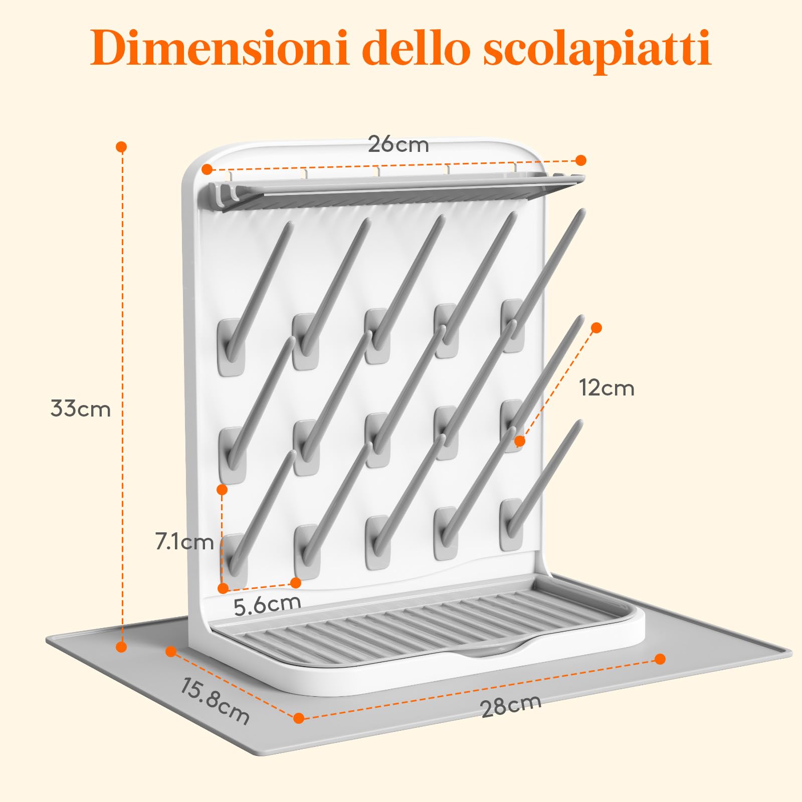 Lifewit Grande Scolabiberon con Tappetino Drenante, Scolabiberon Verticale con 15 Ganci e Contenitore per Tettarelle Rimovibile, Adatto a Cannucce a Pressione e Accessori per Tiralatte