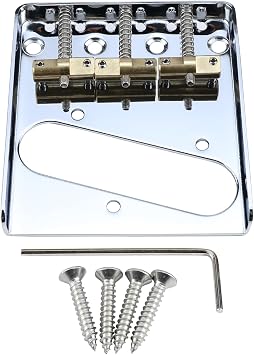 Vintage Fixed Guitar Bridge with Brass Compensated 3-Saddle Steel Baseplate 10.8mm Guitar Bridge Compatible with Vintage Telecaster Tele Style Electric Guitar Replacement Parts Chrome