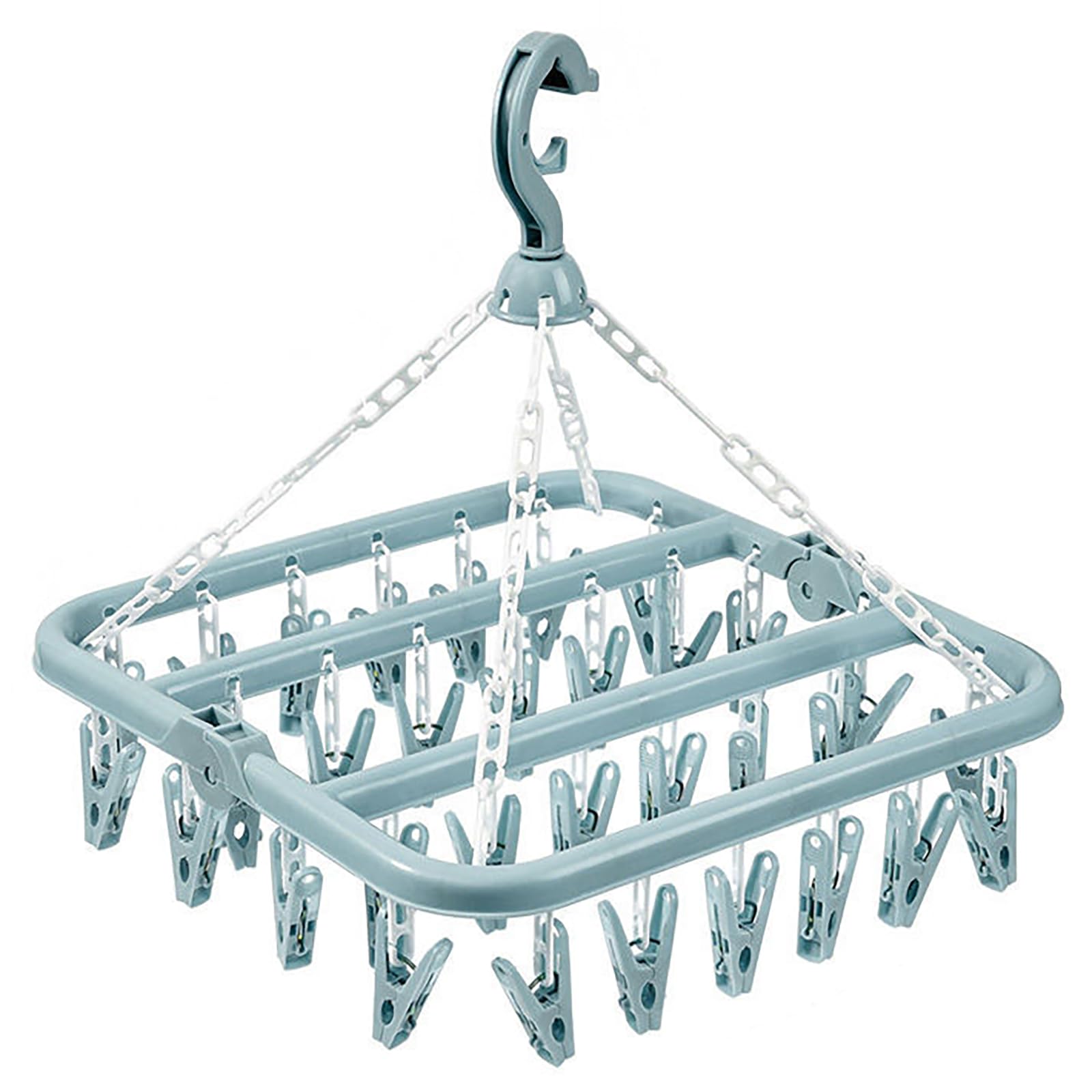 XIANTIAN Clothes Drying Hanger with 32 Clips and Drip,Foldable Clothes drying rack,Windproof Laundry rack for Sock,Underwear hanger, Clothes pegs, Laundry airer (Blue)