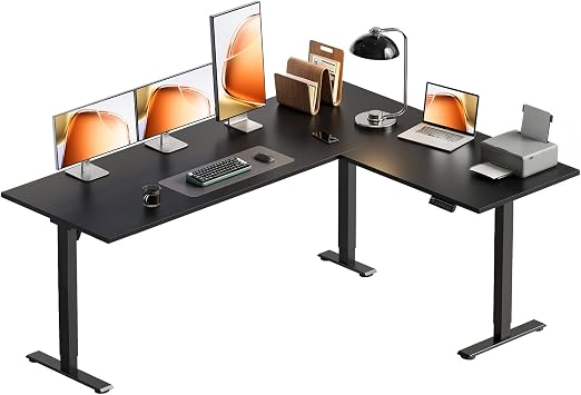 OffiGo 63 Inch Reversible L Shaped Electric Standing Desk, Black