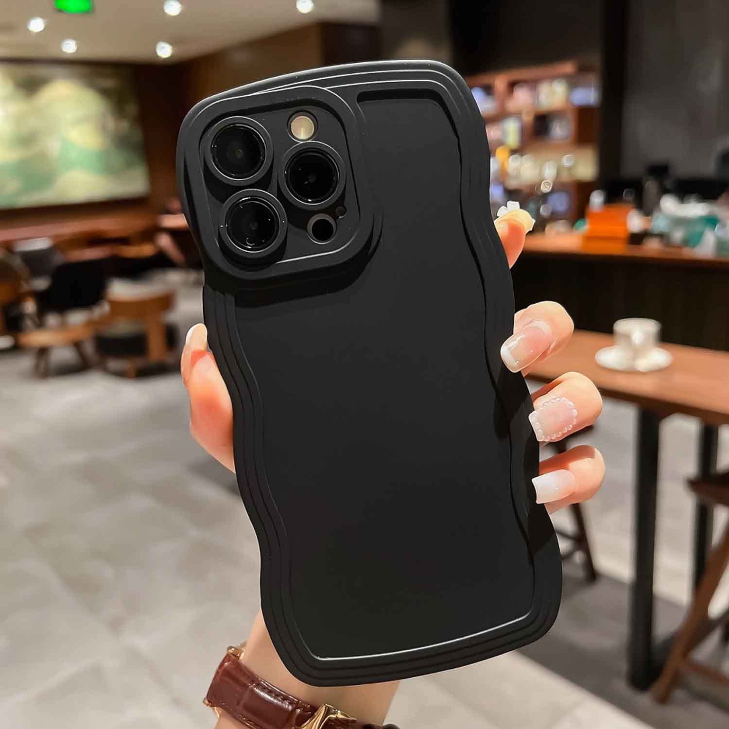 KC Back Cover for Apple iPhone 14 Pro Max, Curly Wave Shape Shockproof Bumper Soft Silicone Case with Camera Protection (Black) (B0C4H9L4B1) Amazon Price History, Amazon Price Tracker