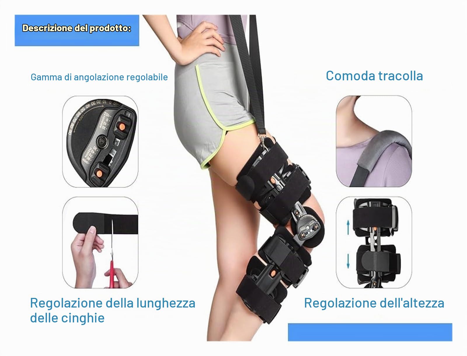 Ginocchiera Ortopedica Articolata con Blocco Angolazione Regolabile (-10°-120°) - Tutore Ginocchio per Lesioni LCA/LCP/Menisco, Artrosi e Post-Operatorio - Stabilizzatore Sportivo Unisex