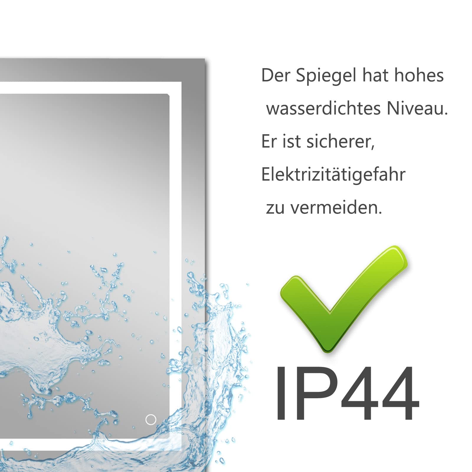 LISA Specchio da bagno a LED con illuminazione 60x50 cm, Specchio da bagno grande con illuminazione touch dimmerabile bianco caldo/bianco freddo antiappannamento per bagno, WC, corridoio