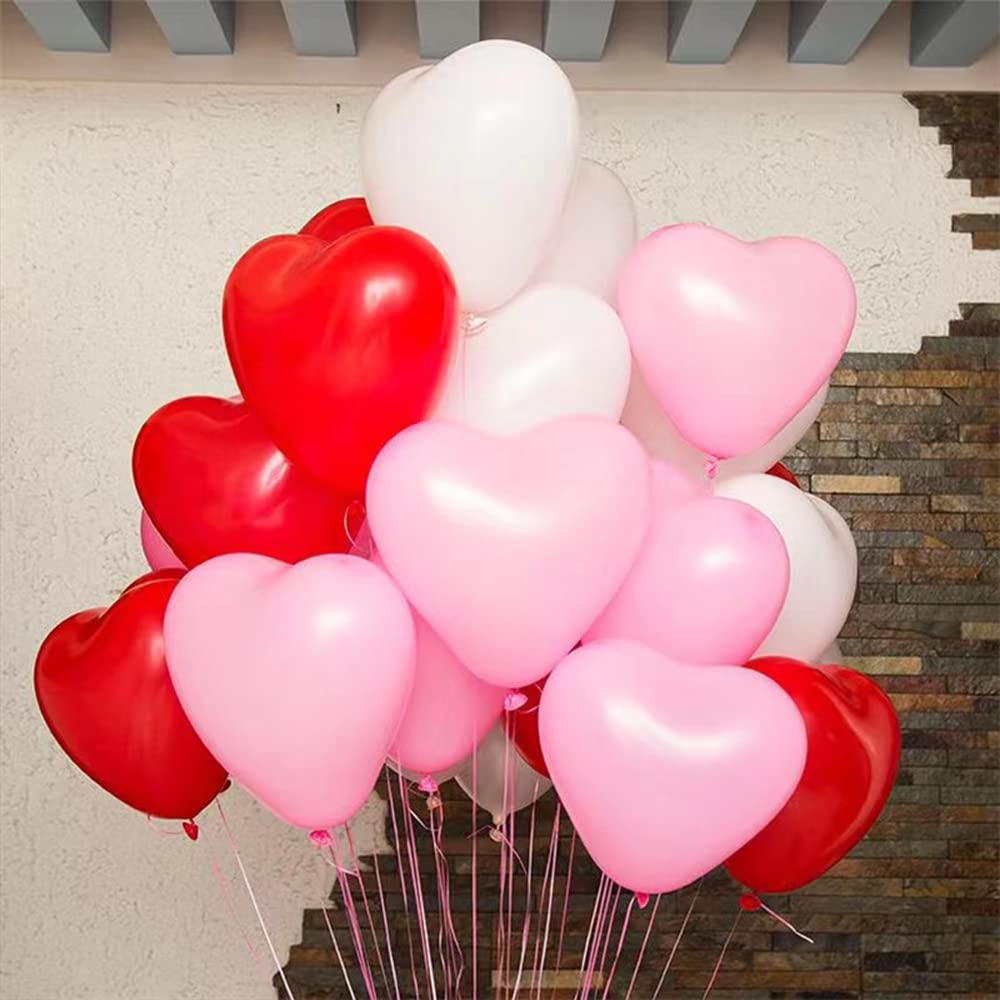 100 Pcs Valentine's Day Heart Balloons - 10 Inch Multicolor Heart Foil Mylar Balloons For Parties & Decorations