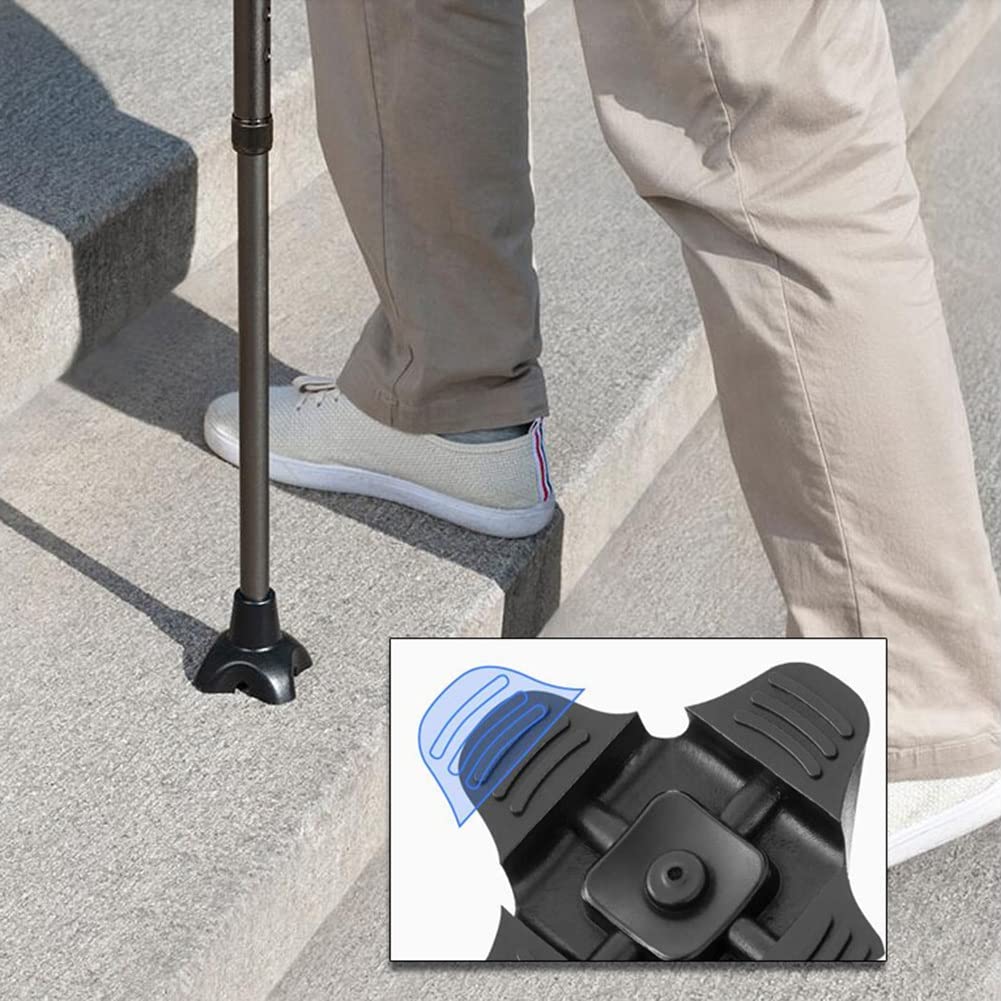 Bastón cuádruple de Aluminio para Ancianos, bastón Ajustable con Base de Cuatro Patas para Hombres y Mujeres con Altura 140-180 cm, soporta hasta 100 kg