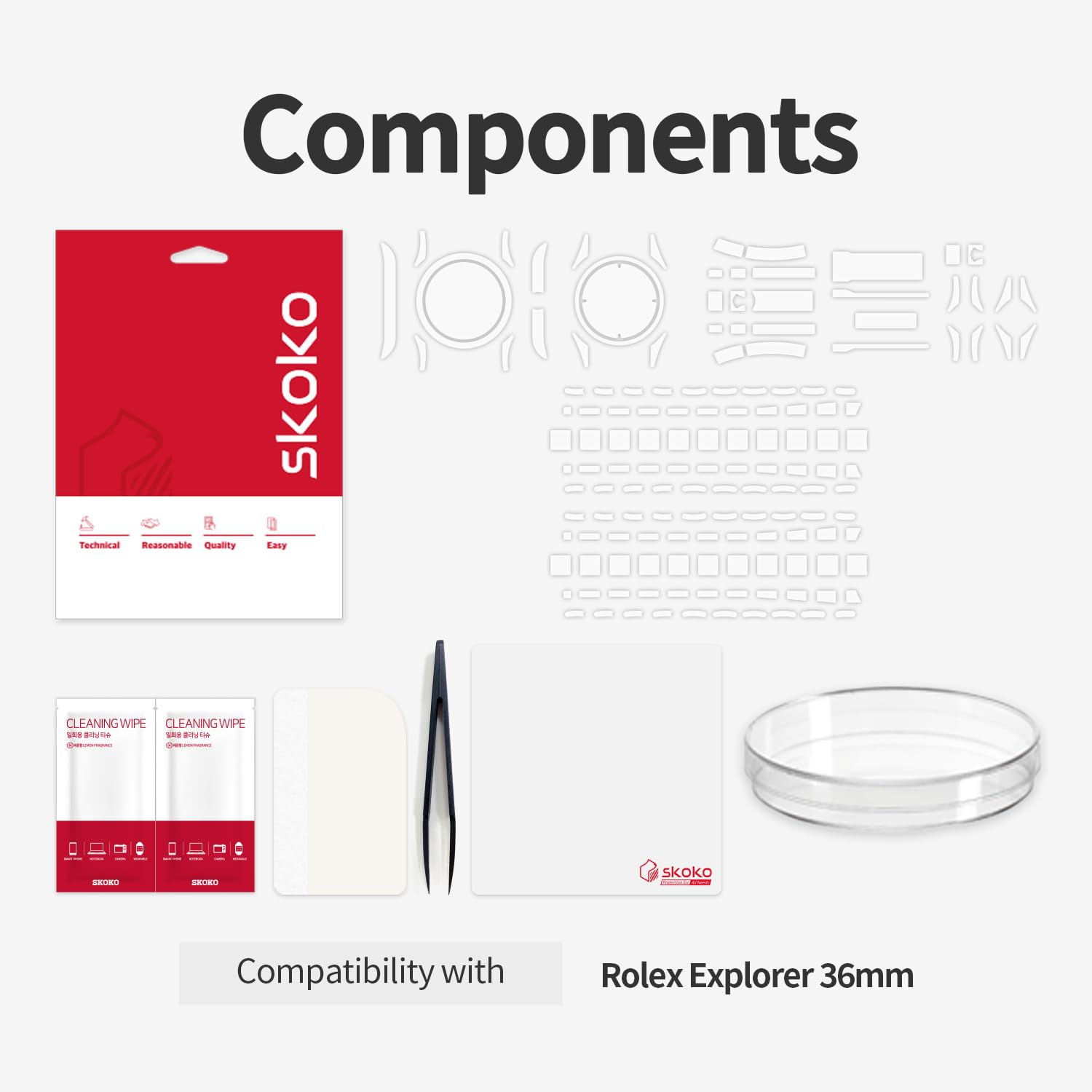 skoko [1Set Full Package Pellicola Protettiva Corpo Compatibile con Rolex Explorer 36mm Ref. 124270 124273, Pelle Chiara Lucida, Copertura Completa, Anti Scartch, Pezzi extra per aree difficili
