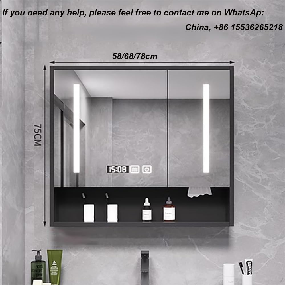 Rectangle Mirror Cabinet with Storage Shelf, Bathroom LED Mirror Cabinet with Lights Illumination, Smart Anti-Fog Makeup Mirror, Touch Switch (Color : B, Size : 70cm)