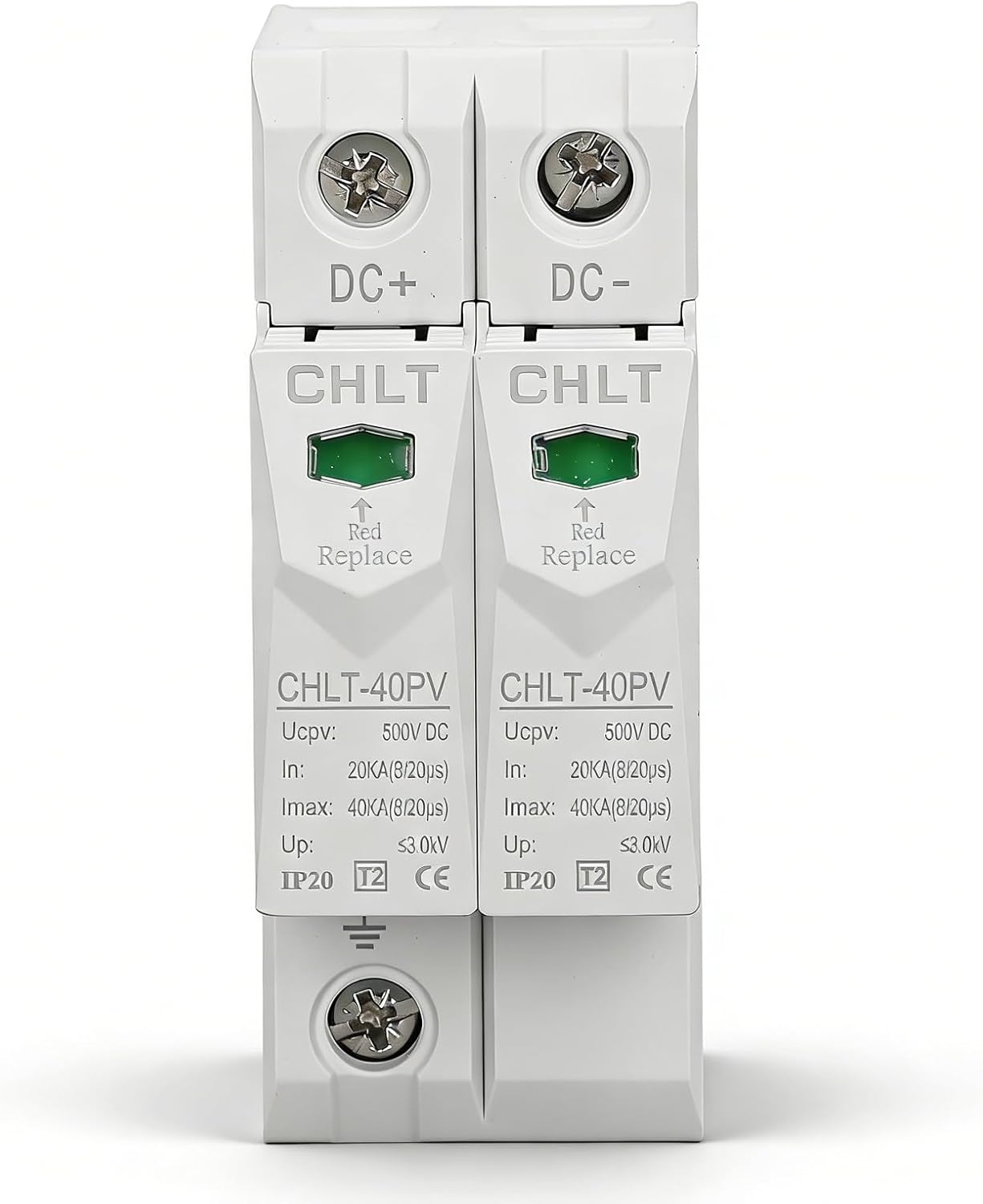 DC Power Surges Protector, DC 500V DIN Rail Mount 2P Surges Protector for Photovoltaic DC Power Systems, PV Surges Protecting Device