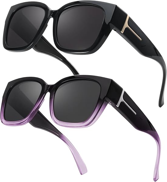 Myiaur 2 Pack Over Glasses Sunglasses for Women Polarised Oversized Frame Sun Glasses with UV400 Protection, Driving & Outdoor - 1