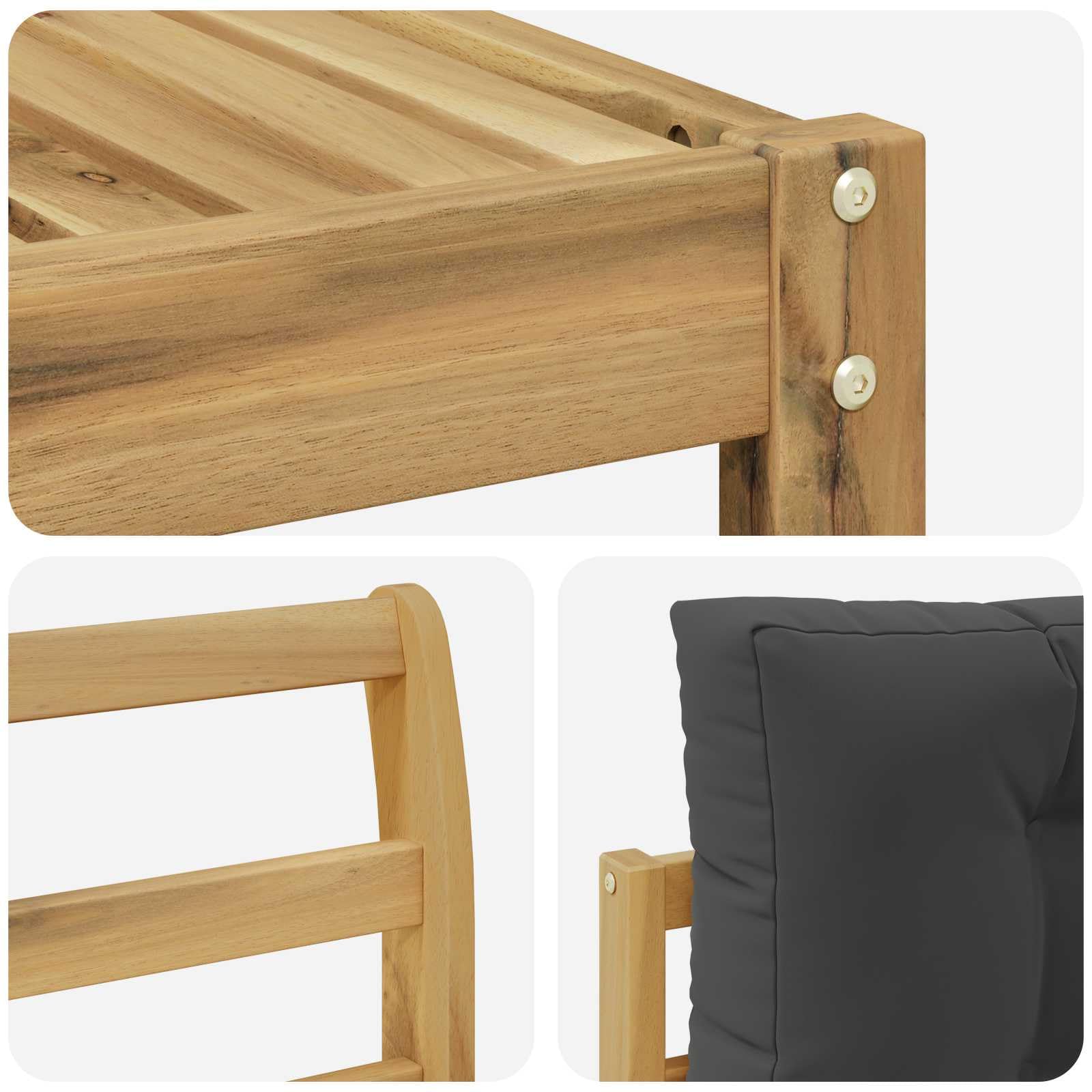 Juego de sofá de 8 piezas de madera maciza de acacia en blanco y antracita, resistente a la intemperie, para terraza, balcón y festivales al aire libre, con cómodos cojines de asiento