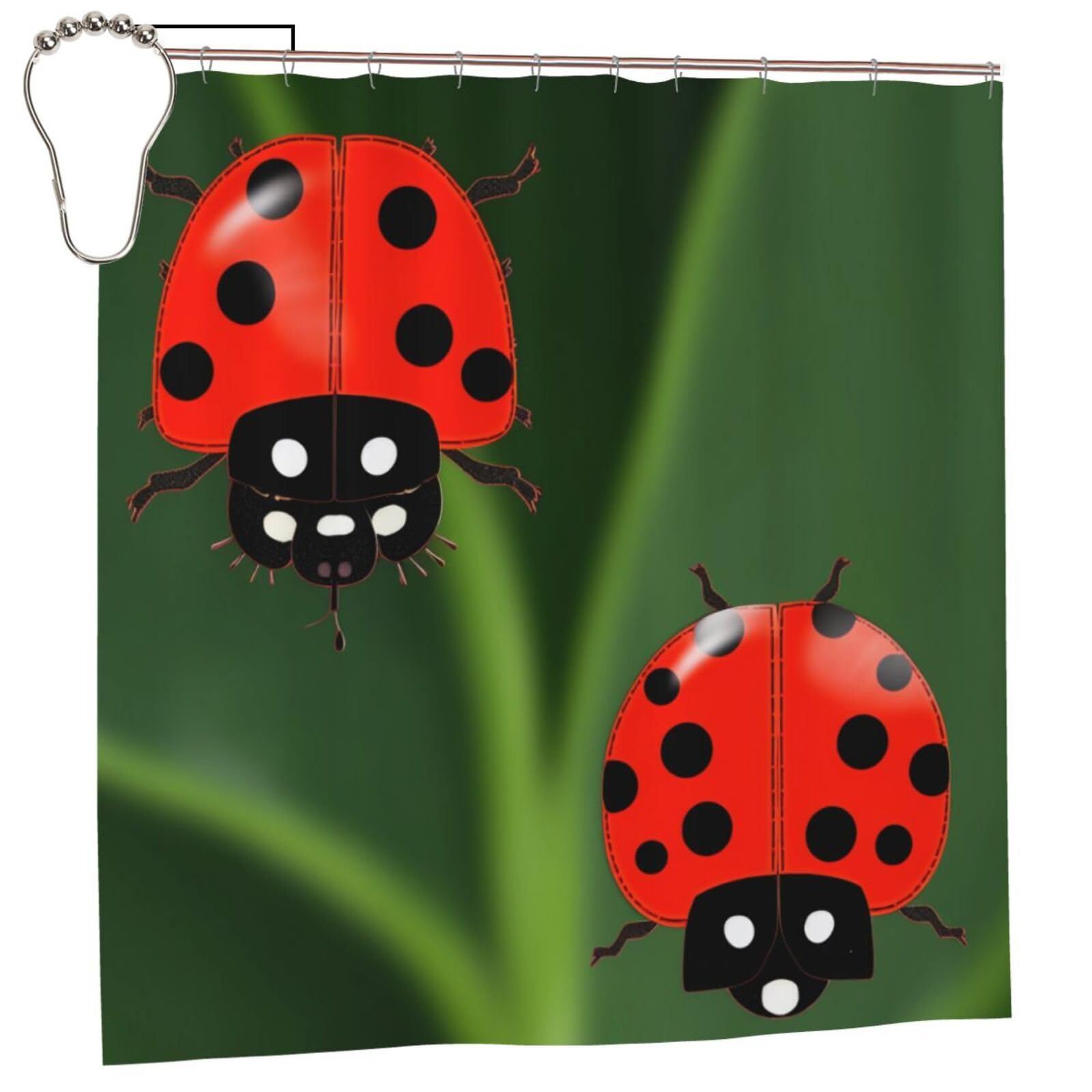BWWHCCTI Ladybug print Printed Shower Curtain With 12 Iron Hooks Opaque Quick Drying Waterproof Shower Curtains Sets For Bathroom 183x183 CM