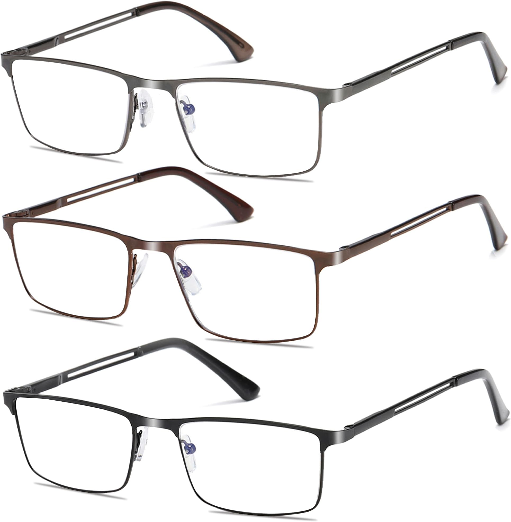 Blue Light Blocking Reading Glasses for Men With Spring Hinge Metal Full Frame Lightweight Readers Classic Trend