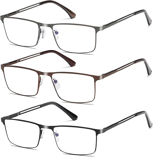Blue Light Blocking Reading Glasses for Men With Spring Hinge Metal Full Frame Lightweight Readers Classic Trend