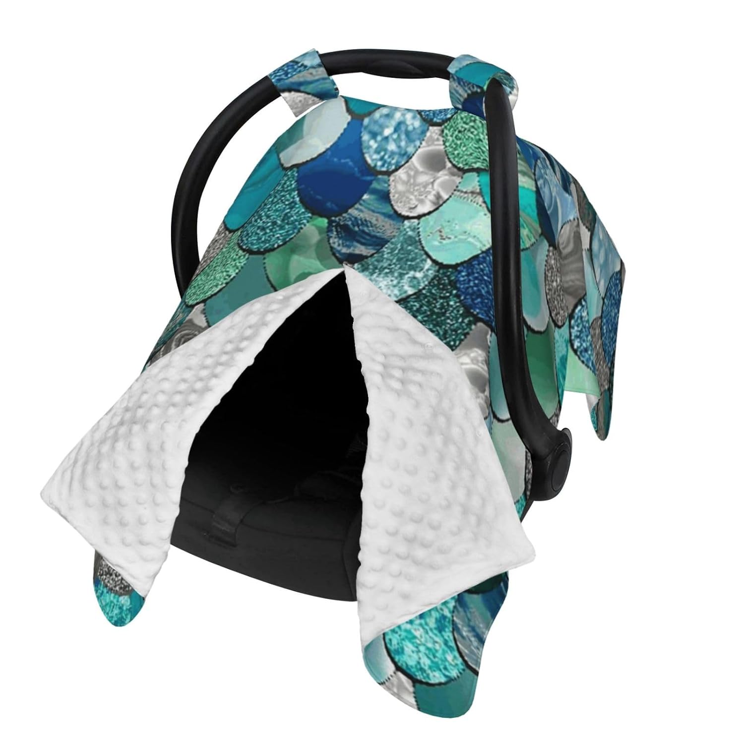Mermaid Sea Teal Aqua Silver Grey Baby Car Seat Cover & Breastfeeding Nursing Cover - Breathable Stretch Fabric Multi-Use