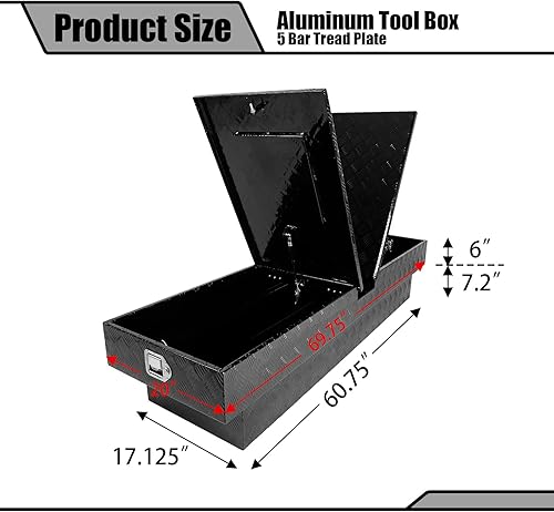 Miniatura 2 de Caja de herramientas para camión de 70 pulgadas, con alas de gaviota cruzadas de aluminio, color negro, caja lateral impermeable para camión con
