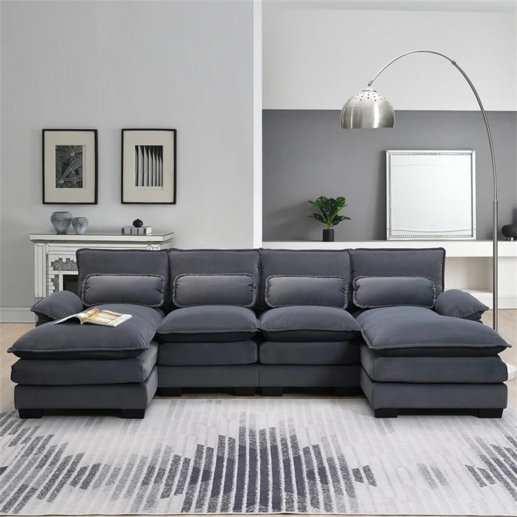 109.8 * 55.9" U-Shaped Sectional Sofa with Waist Pillows,Comfortable 6-seat Upholstered Symmetrical, Sleeper Couch