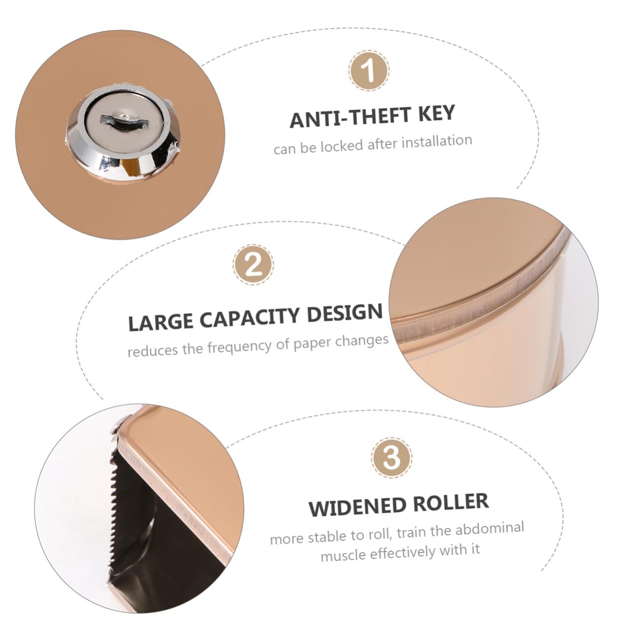 Portarotolo Carta Igienica da Parete in Acciaio Inox 304 Dorato | Tondo, Uso per Bagno e Toilette, Funzione Anti-spruzzo e Spazio Contenitivo