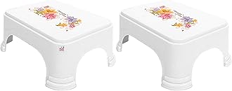 Fun Homes Floral Print 2 Pieces Plastic Bathroom Stool, White