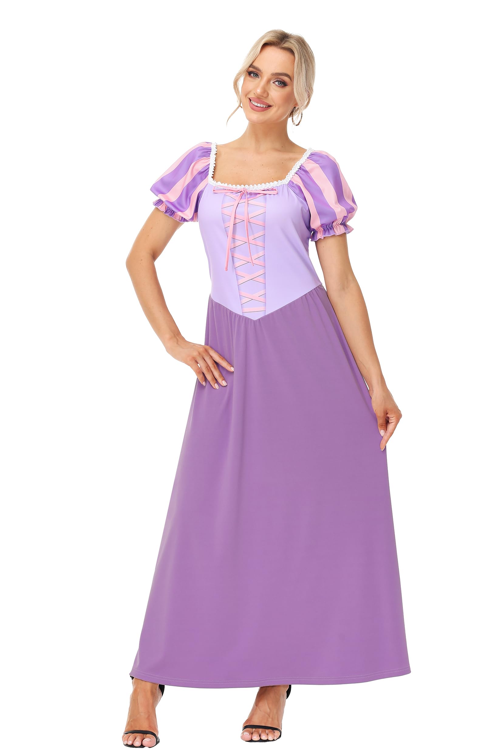 AOBUTE Women Princess Costume Puff Sleeve Purple Dress
