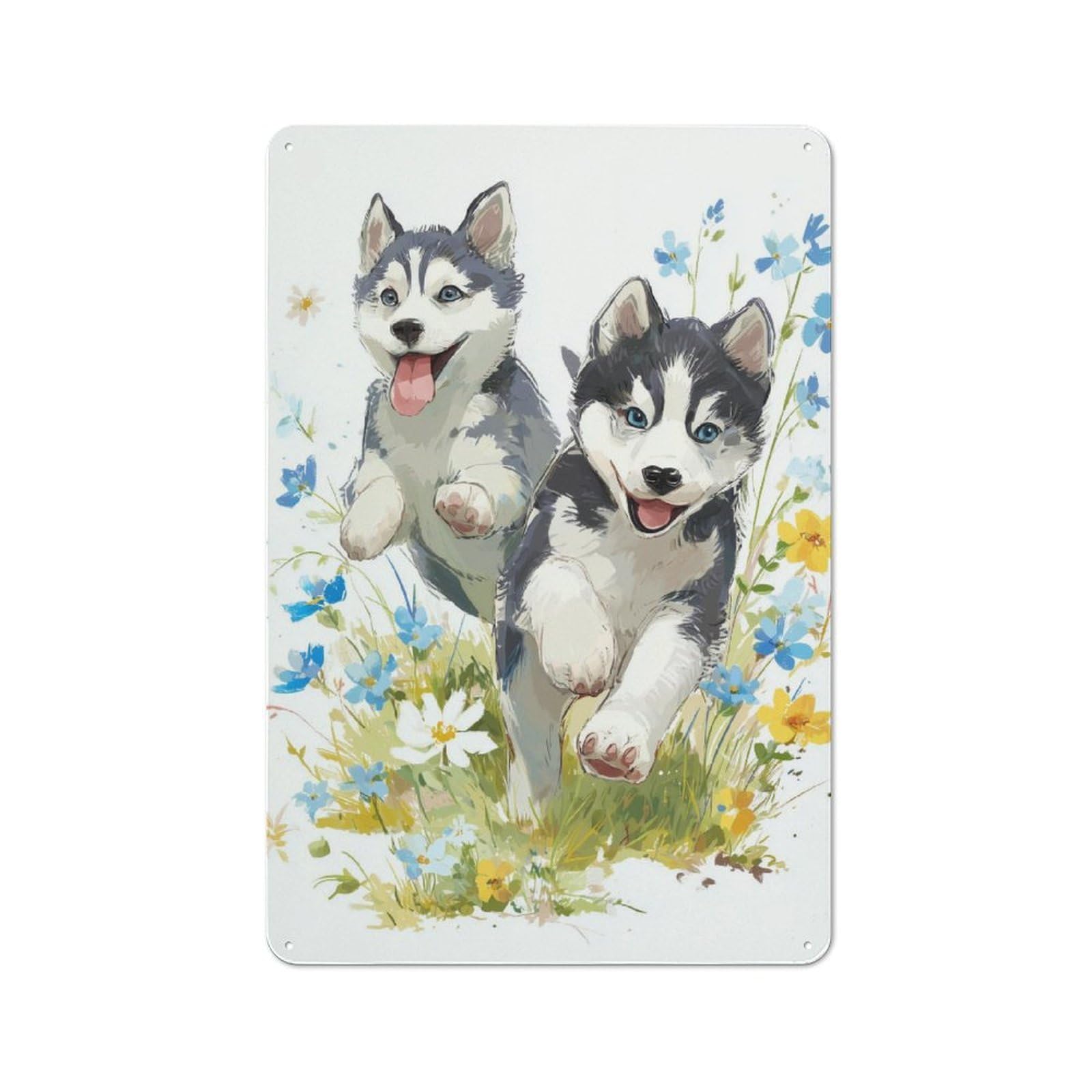 Clean Industrial Playful Husky Pups Industrial Metal Sign 30x20cm, Studio Wall Art for Loft, Studio, Office Or Creative Room