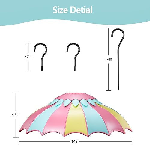 Miniatura 2 de Beserie Cubierta de comedero de pájaros para poste de comedero de pájaros con 3 ganchos de acero, cúpula protectora contra la intemperie, colores