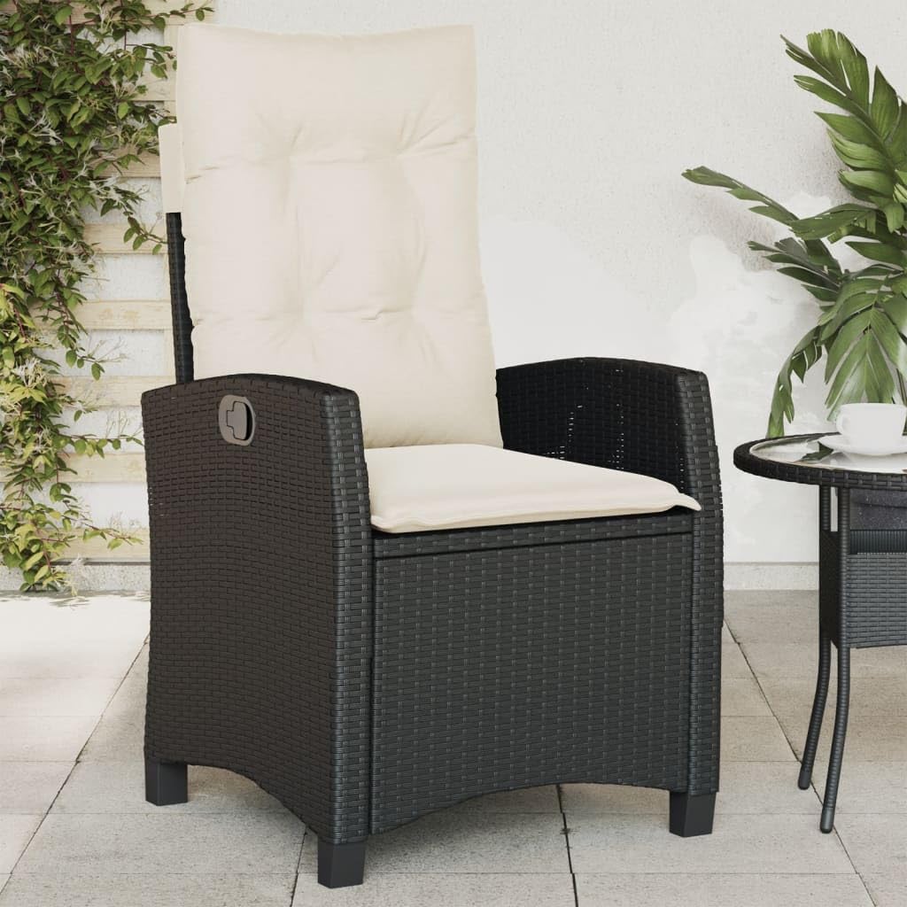 Poltrone reclinabili da giardino cuscini 2 pz rattan sintetico nero sedie da esterno resistente alle intemperie, poltrone per terrazze nero e crema senza poggiapiedi