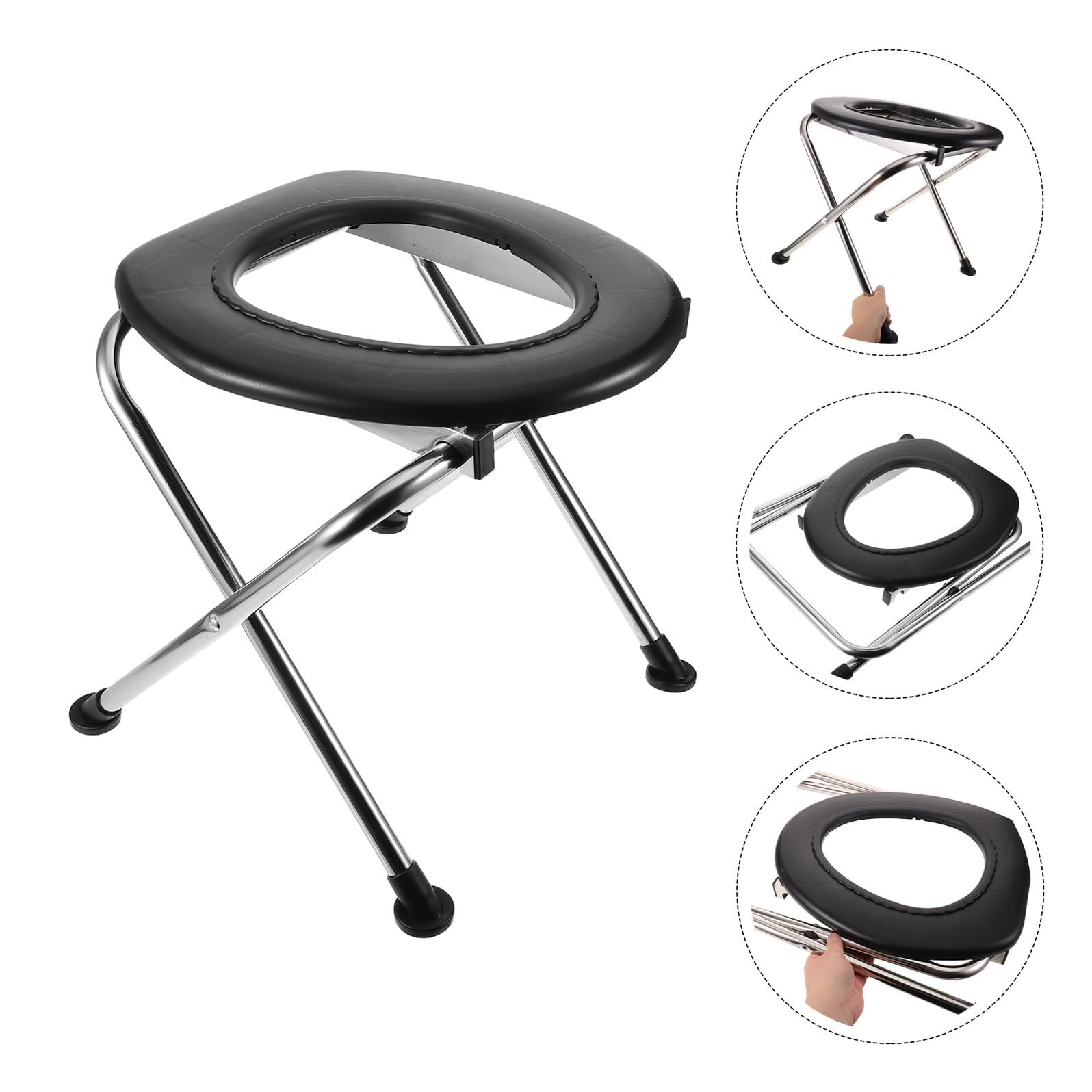 Sedia Wc Pieghevole Portatile con Sedile Imbottito in Acciaio Inox e Plastica e Struttura Resistente, per Campeggio, Auto e Persone con Mobilità Ridotta