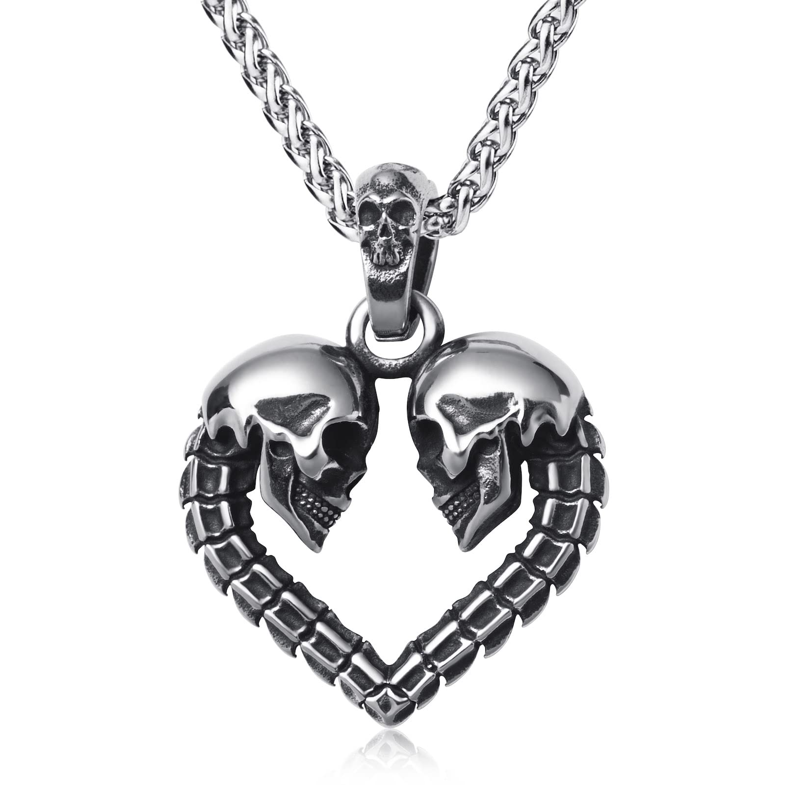 KIRTIJWSkull Necklace for Men Stainless Steel Gothic Punk Emo Biker Necklace Jewelry for Men 60cm