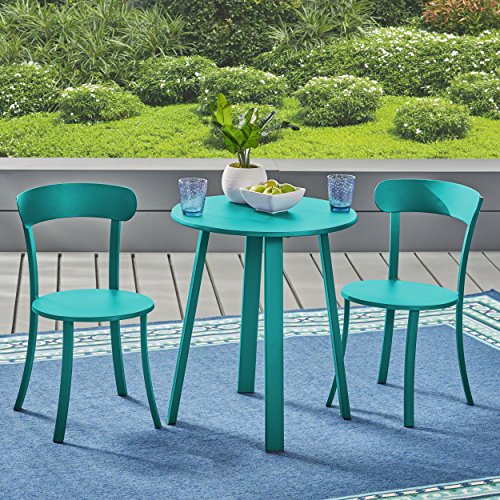 Christopher Knight Home Kelly Outdoor Bistro Set, Matte Teal #TOP1