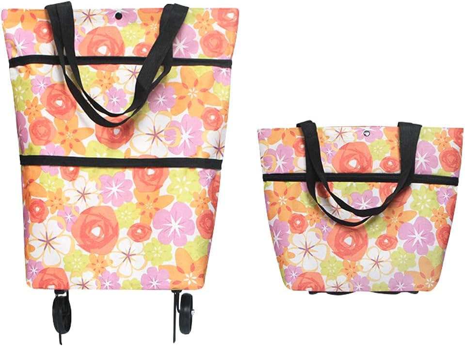 2 in 1 Foldable Shopping Bag with Wheels Folding Shopping