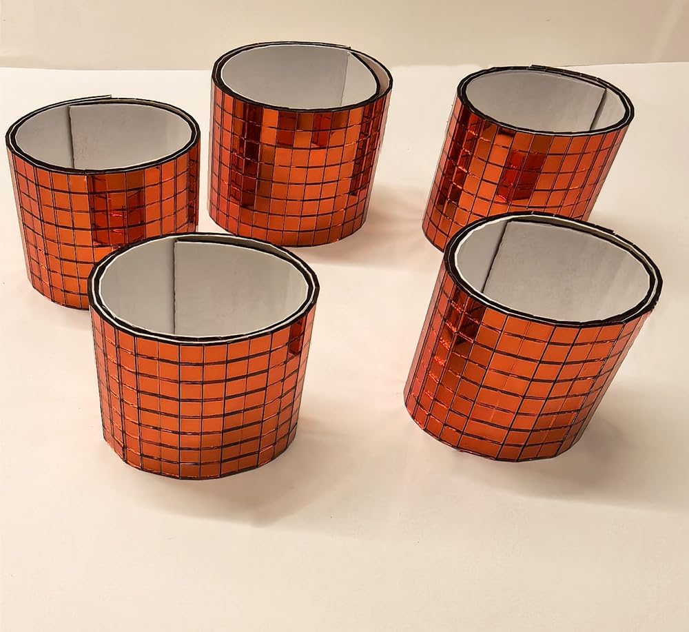 Orange Self-Adhesive Glass Mirror Mosaic,2400Pcs 5x5mm Mirror Tiles for DIY Disco Ball, Cowboy Hat, Vase, Bottle, Interior Decoration (Orange, 2400pcs)
