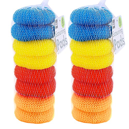 16 X Round Sponge Scouring Wash Pads Kitchen Dishes Cleaner Scour Scrub Cleaning