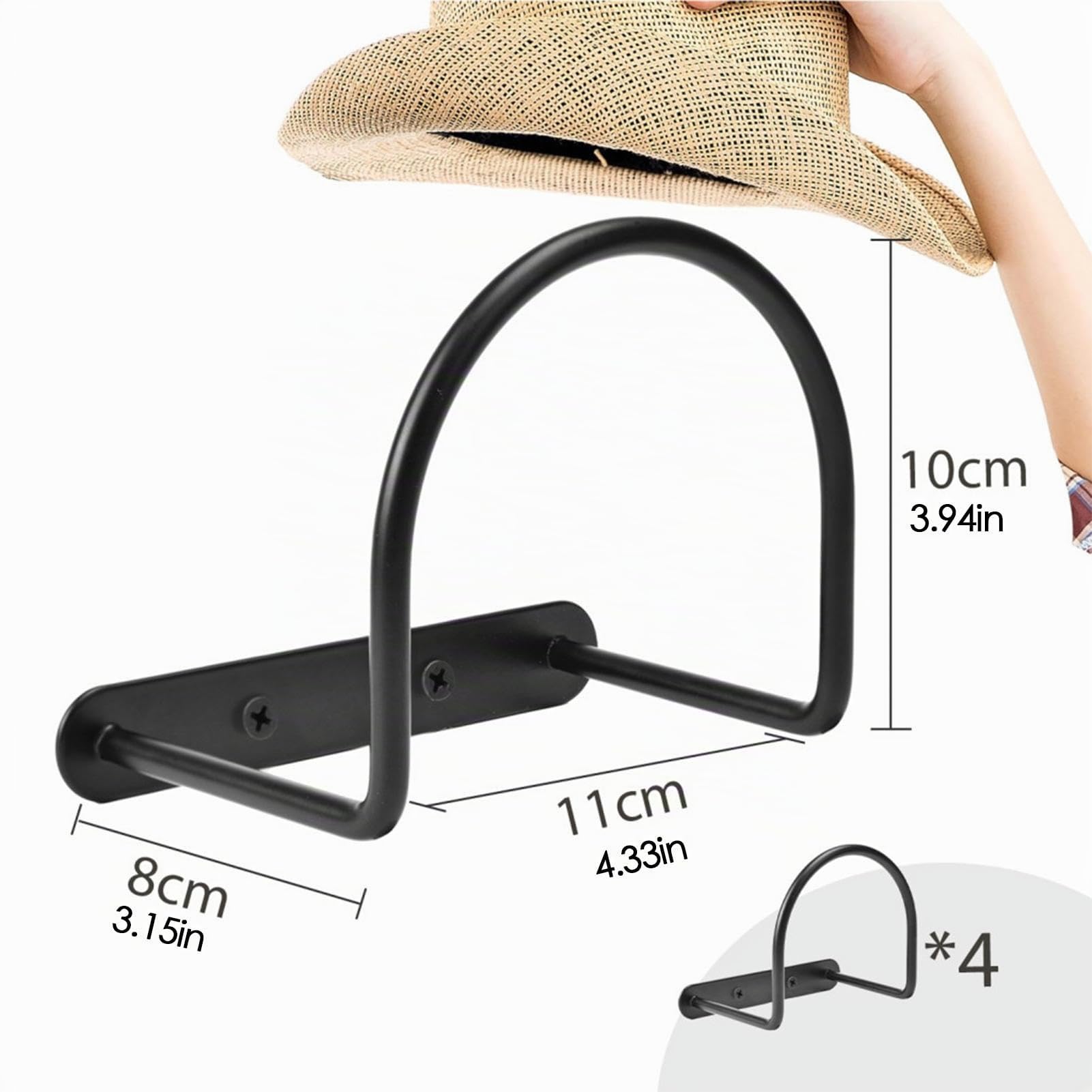 Porte-chapeaux de cowboy en métal avec 4 crochets de maintien solides, parfait pour les chapeaux de baseball et occidentaux, support mural à large bord