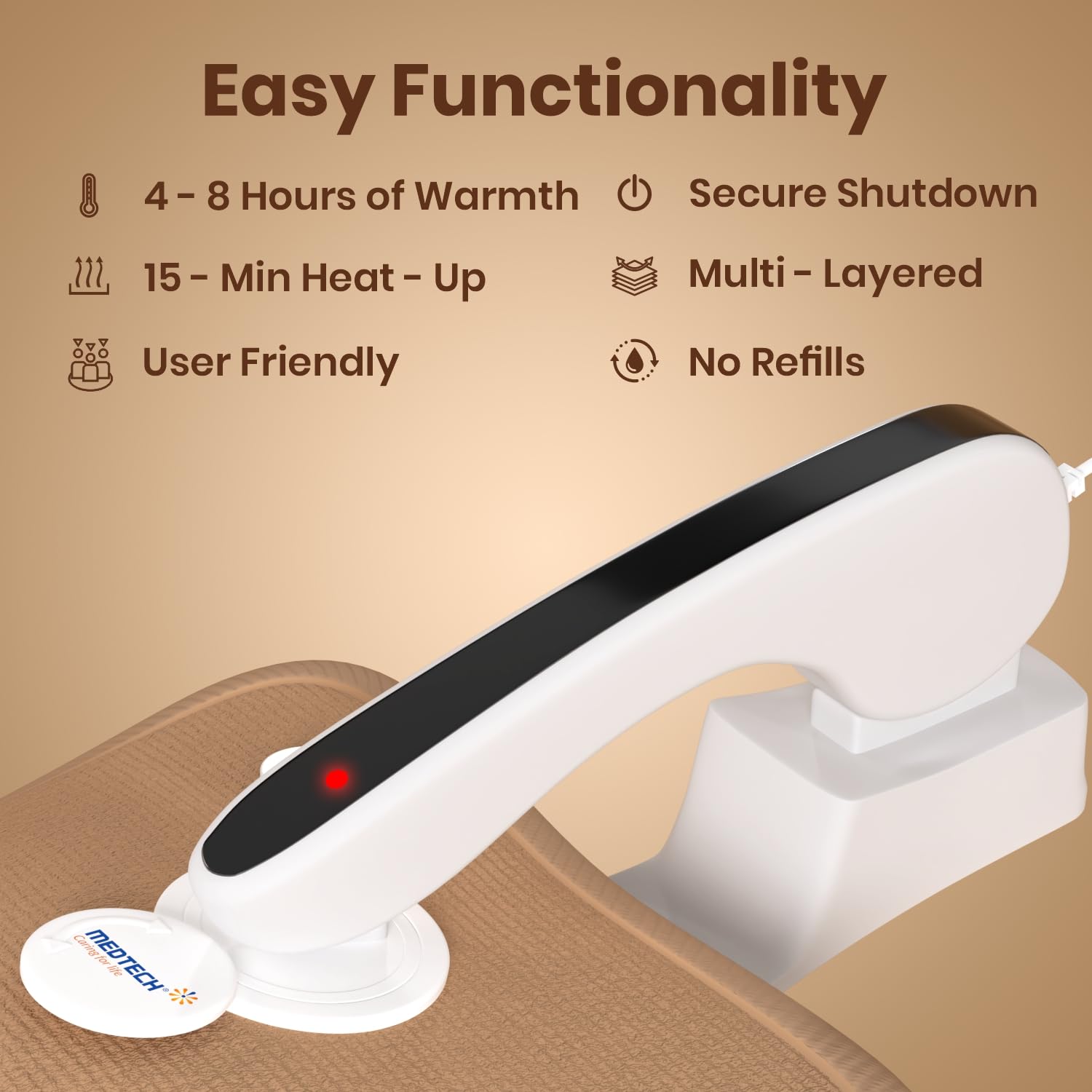 MEDTECH® Premium Electric Hot Water Gel Bag for Pain Relief | Reusable, Flexible Heating Bag for Period Cramps, Muscle Aches, Back Pain and Cold Relief | 6 Layers of Protection | Coffee Brown - Image 5 thumbnail