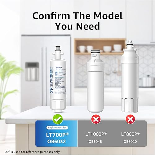 Miniatura 2 de Overbest ADQ36006101 Reemplazo para LG® LT700P®, Kenmore 9690, 469690, ADQ36006102, LFXS30766S, RFC1200A, FML-3, RWF1200A Filtro de agua para
